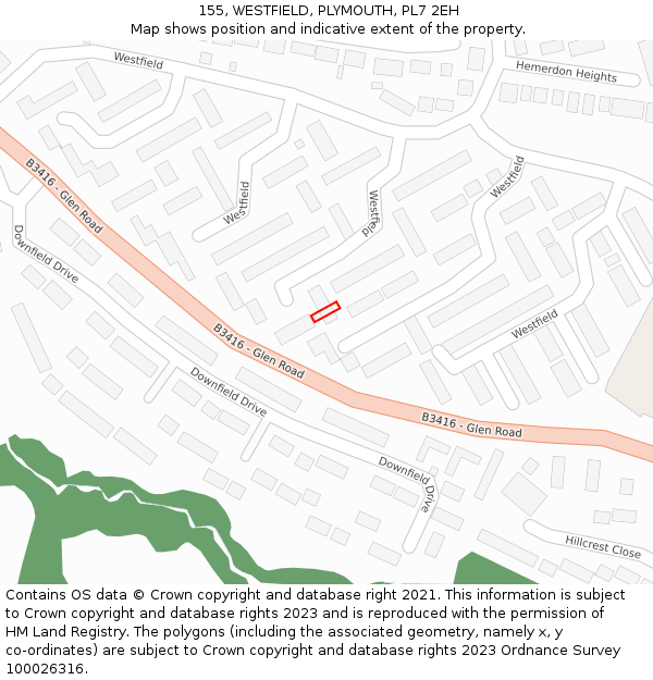 155, WESTFIELD, PLYMOUTH, PL7 2EH: Location map and indicative extent of plot
