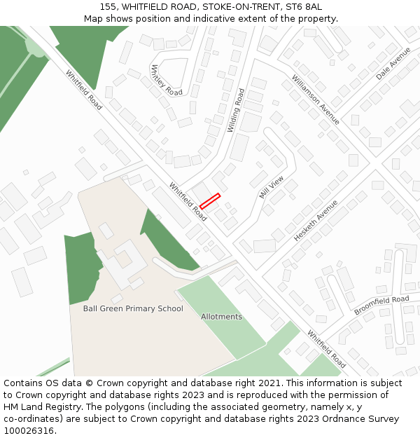 155, WHITFIELD ROAD, STOKE-ON-TRENT, ST6 8AL: Location map and indicative extent of plot