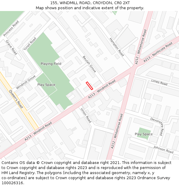 155, WINDMILL ROAD, CROYDON, CR0 2XT: Location map and indicative extent of plot