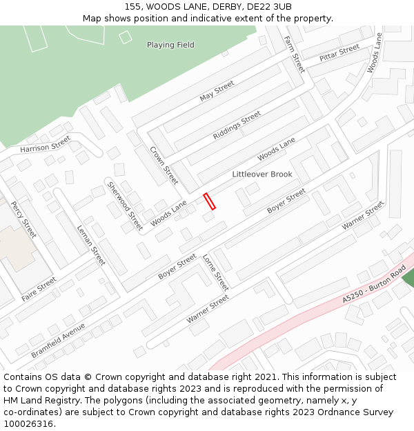 155, WOODS LANE, DERBY, DE22 3UB: Location map and indicative extent of plot