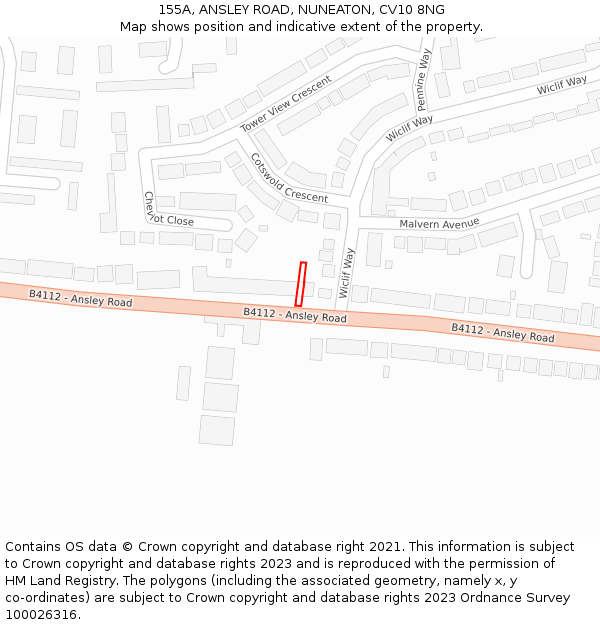 155A, ANSLEY ROAD, NUNEATON, CV10 8NG: Location map and indicative extent of plot