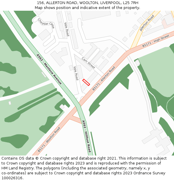 156, ALLERTON ROAD, WOOLTON, LIVERPOOL, L25 7RH: Location map and indicative extent of plot