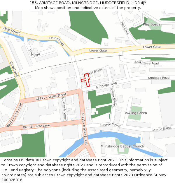 156, ARMITAGE ROAD, MILNSBRIDGE, HUDDERSFIELD, HD3 4JY: Location map and indicative extent of plot