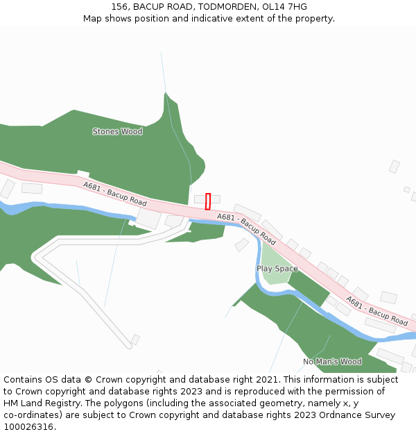 156, BACUP ROAD, TODMORDEN, OL14 7HG: Location map and indicative extent of plot