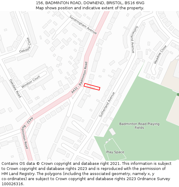 156, BADMINTON ROAD, DOWNEND, BRISTOL, BS16 6NG: Location map and indicative extent of plot
