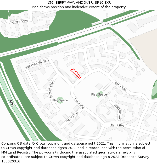 156, BERRY WAY, ANDOVER, SP10 3XR: Location map and indicative extent of plot
