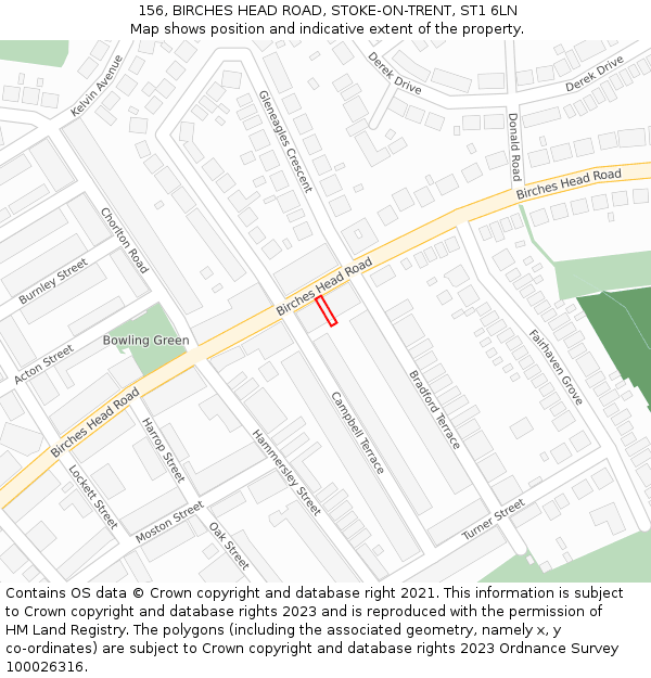 156, BIRCHES HEAD ROAD, STOKE-ON-TRENT, ST1 6LN: Location map and indicative extent of plot