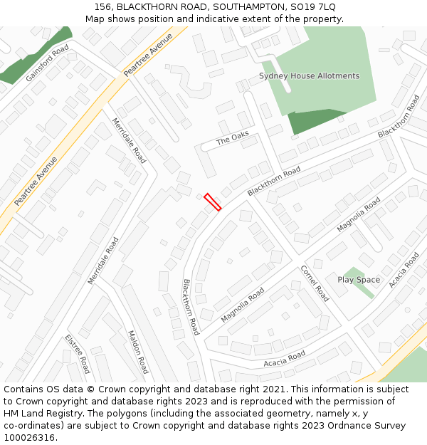 156, BLACKTHORN ROAD, SOUTHAMPTON, SO19 7LQ: Location map and indicative extent of plot
