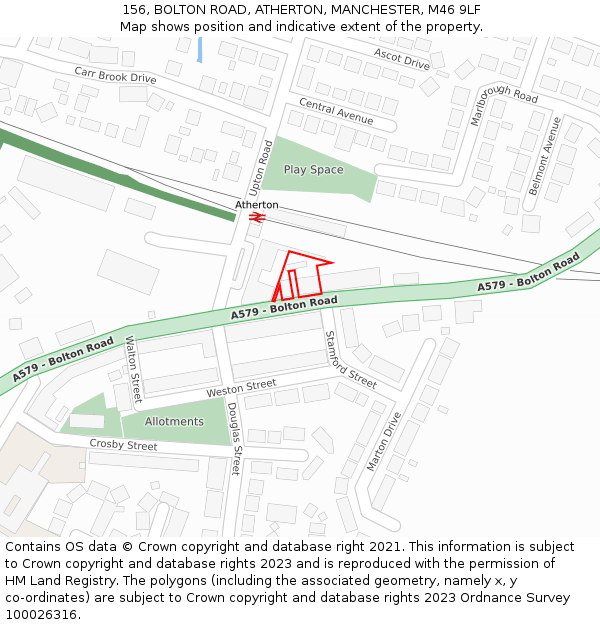 156, BOLTON ROAD, ATHERTON, MANCHESTER, M46 9LF: Location map and indicative extent of plot