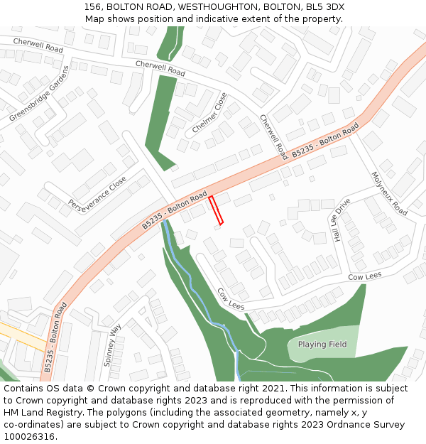 156, BOLTON ROAD, WESTHOUGHTON, BOLTON, BL5 3DX: Location map and indicative extent of plot