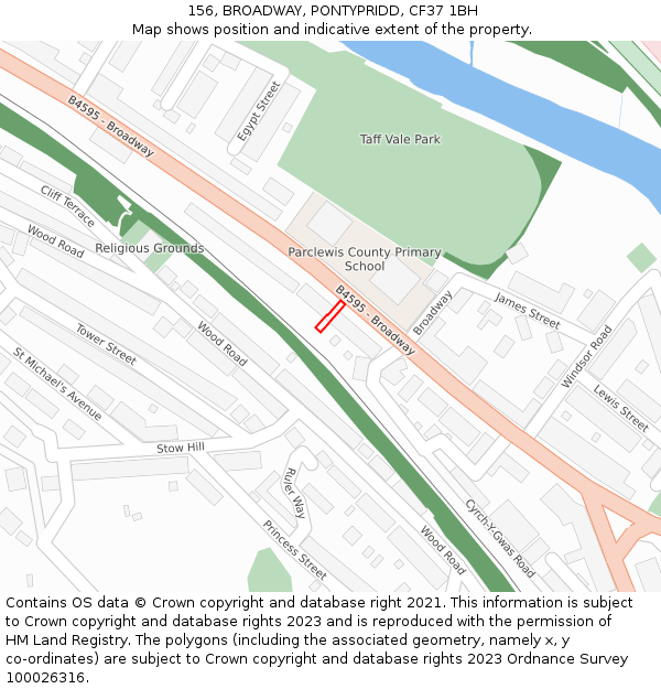 156, BROADWAY, PONTYPRIDD, CF37 1BH: Location map and indicative extent of plot