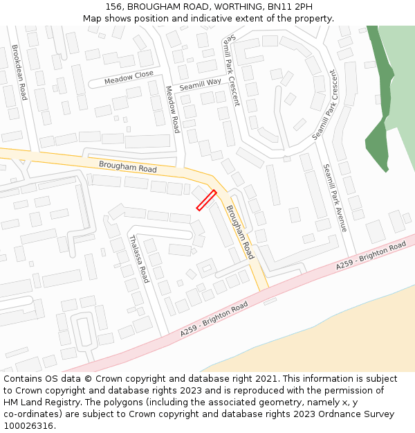 156, BROUGHAM ROAD, WORTHING, BN11 2PH: Location map and indicative extent of plot