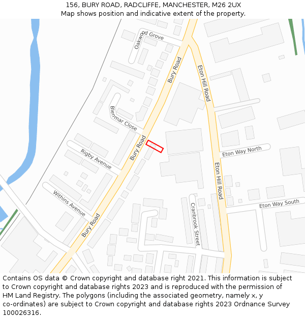 156, BURY ROAD, RADCLIFFE, MANCHESTER, M26 2UX: Location map and indicative extent of plot