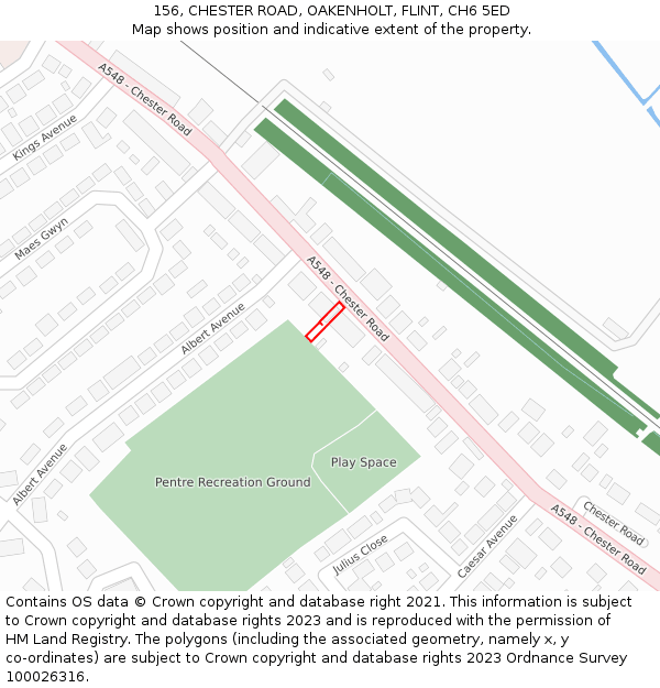 156, CHESTER ROAD, OAKENHOLT, FLINT, CH6 5ED: Location map and indicative extent of plot
