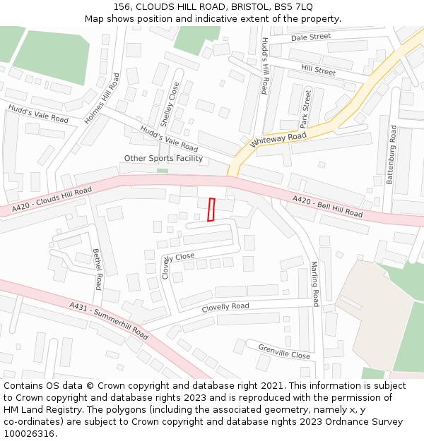 156, CLOUDS HILL ROAD, BRISTOL, BS5 7LQ: Location map and indicative extent of plot