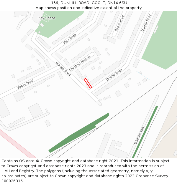 156, DUNHILL ROAD, GOOLE, DN14 6SU: Location map and indicative extent of plot