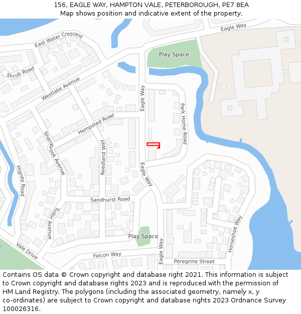 156, EAGLE WAY, HAMPTON VALE, PETERBOROUGH, PE7 8EA: Location map and indicative extent of plot
