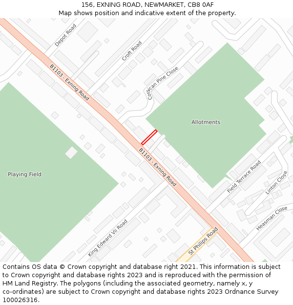 156, EXNING ROAD, NEWMARKET, CB8 0AF: Location map and indicative extent of plot