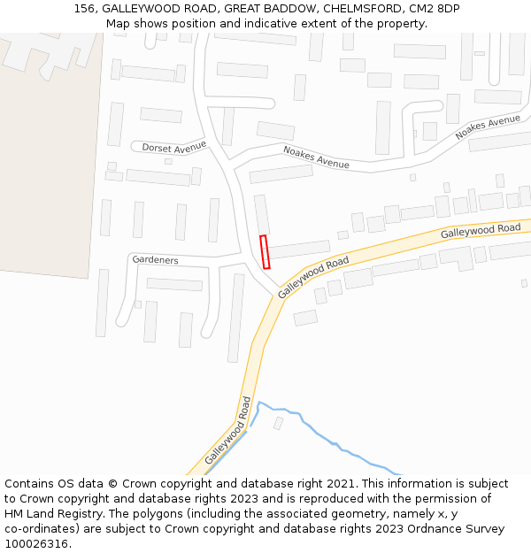 156, GALLEYWOOD ROAD, GREAT BADDOW, CHELMSFORD, CM2 8DP: Location map and indicative extent of plot