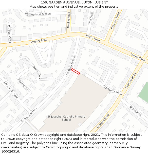 156, GARDENIA AVENUE, LUTON, LU3 2NT: Location map and indicative extent of plot