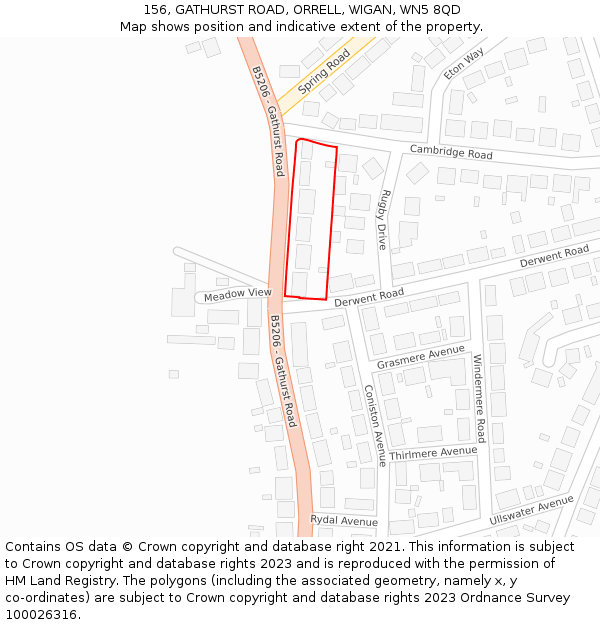 156, GATHURST ROAD, ORRELL, WIGAN, WN5 8QD: Location map and indicative extent of plot