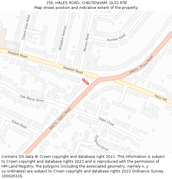 156, HALES ROAD, CHELTENHAM, GL52 6TB: Location map and indicative extent of plot