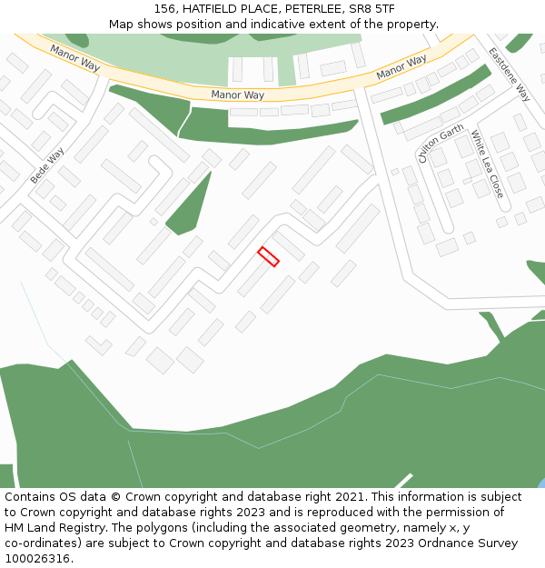 156, HATFIELD PLACE, PETERLEE, SR8 5TF: Location map and indicative extent of plot