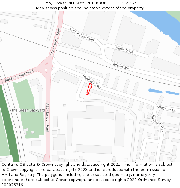 156, HAWKSBILL WAY, PETERBOROUGH, PE2 8NY: Location map and indicative extent of plot