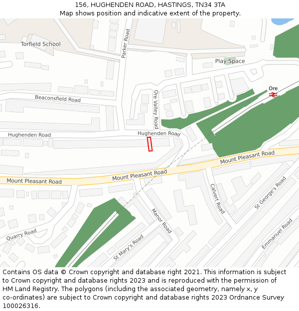 156, HUGHENDEN ROAD, HASTINGS, TN34 3TA: Location map and indicative extent of plot