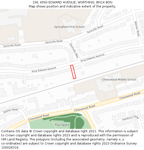 156, KING EDWARD AVENUE, WORTHING, BN14 8DN: Location map and indicative extent of plot