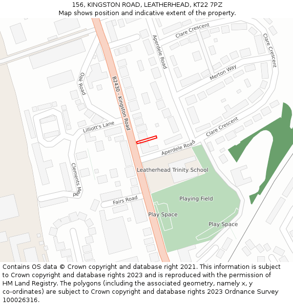 156, KINGSTON ROAD, LEATHERHEAD, KT22 7PZ: Location map and indicative extent of plot