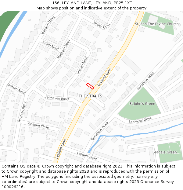 156, LEYLAND LANE, LEYLAND, PR25 1XE: Location map and indicative extent of plot