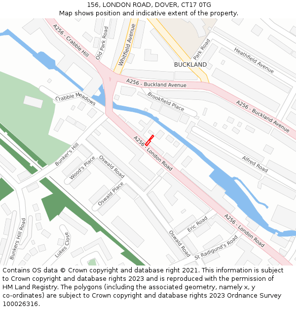 156, LONDON ROAD, DOVER, CT17 0TG: Location map and indicative extent of plot