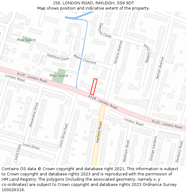 156, LONDON ROAD, RAYLEIGH, SS6 9DT: Location map and indicative extent of plot
