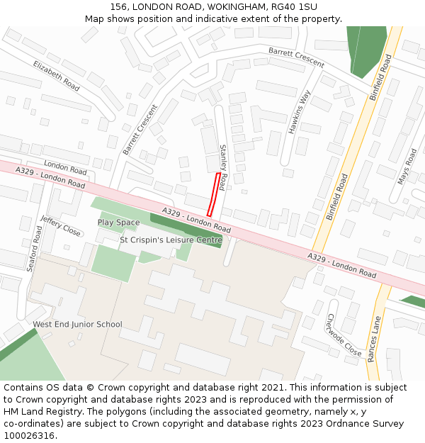 156, LONDON ROAD, WOKINGHAM, RG40 1SU: Location map and indicative extent of plot