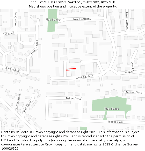 156, LOVELL GARDENS, WATTON, THETFORD, IP25 6UE: Location map and indicative extent of plot