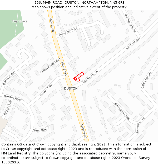 156, MAIN ROAD, DUSTON, NORTHAMPTON, NN5 6RE: Location map and indicative extent of plot