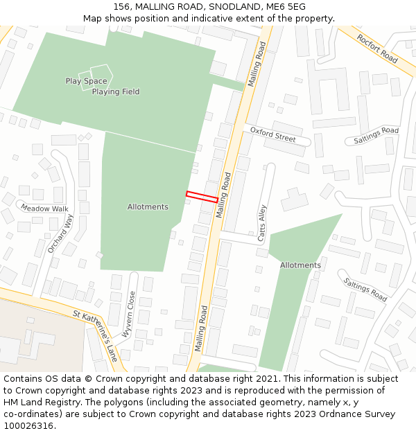 156, MALLING ROAD, SNODLAND, ME6 5EG: Location map and indicative extent of plot