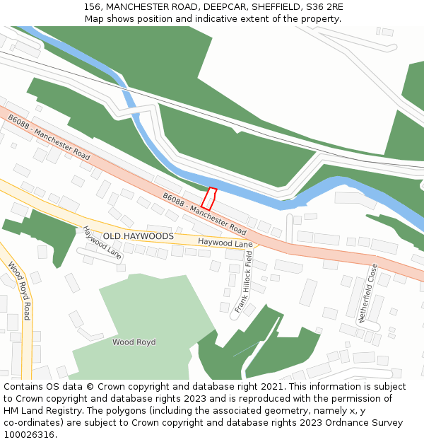 156, MANCHESTER ROAD, DEEPCAR, SHEFFIELD, S36 2RE: Location map and indicative extent of plot