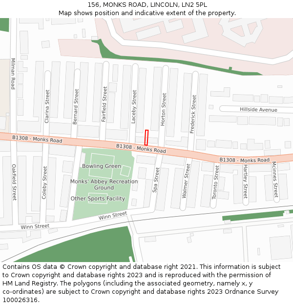156, MONKS ROAD, LINCOLN, LN2 5PL: Location map and indicative extent of plot