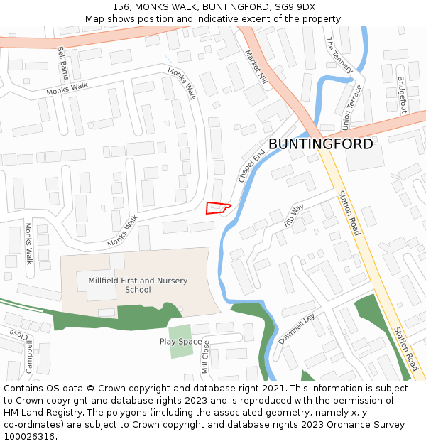 156, MONKS WALK, BUNTINGFORD, SG9 9DX: Location map and indicative extent of plot