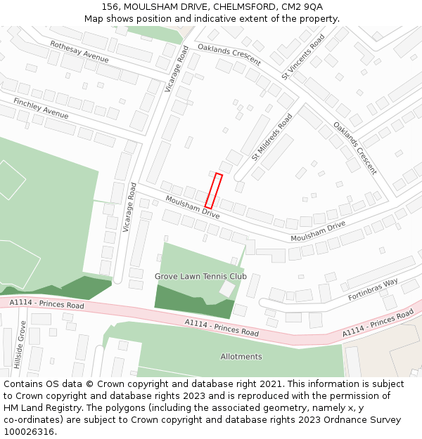 156, MOULSHAM DRIVE, CHELMSFORD, CM2 9QA: Location map and indicative extent of plot