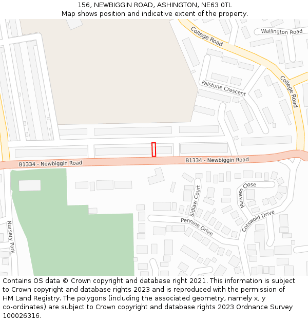 156, NEWBIGGIN ROAD, ASHINGTON, NE63 0TL: Location map and indicative extent of plot