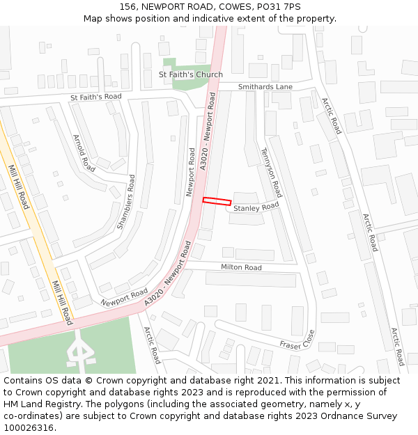 156, NEWPORT ROAD, COWES, PO31 7PS: Location map and indicative extent of plot