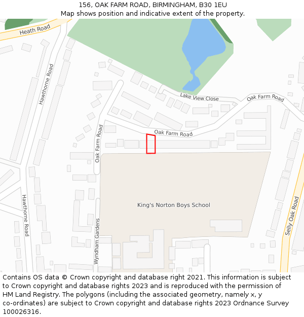156, OAK FARM ROAD, BIRMINGHAM, B30 1EU: Location map and indicative extent of plot