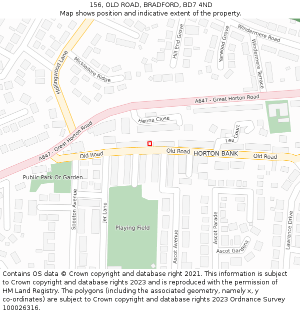 156, OLD ROAD, BRADFORD, BD7 4ND: Location map and indicative extent of plot