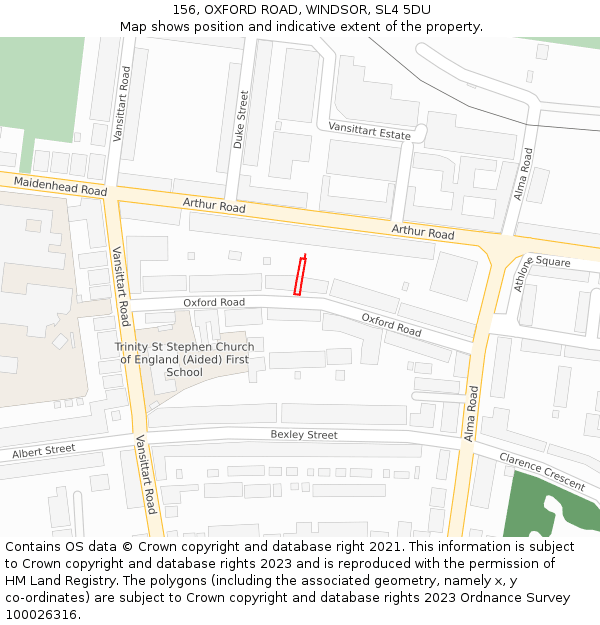 156, OXFORD ROAD, WINDSOR, SL4 5DU: Location map and indicative extent of plot