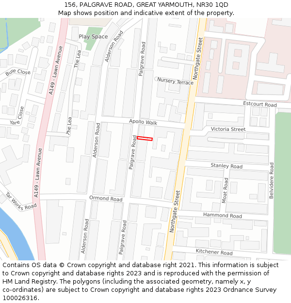 156, PALGRAVE ROAD, GREAT YARMOUTH, NR30 1QD: Location map and indicative extent of plot