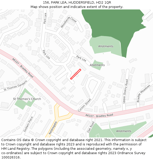 156, PARK LEA, HUDDERSFIELD, HD2 1QR: Location map and indicative extent of plot