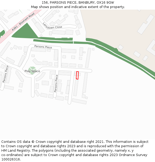 156, PARSONS PIECE, BANBURY, OX16 9GW: Location map and indicative extent of plot